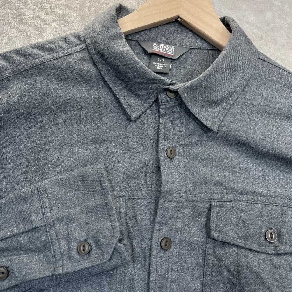 Outdoor Research Shirt Mens L Gray Sandpoint Flannel Button Up Hiking Work